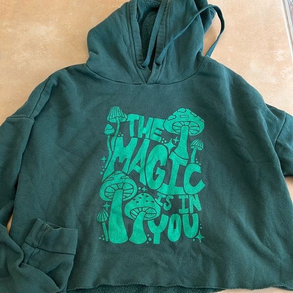 Soul Flower Tops - Soul Flower Forest Green Hoodie with Teal Graphic